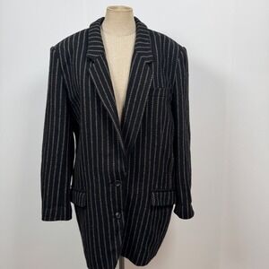ITOKIN Cisa Women M Black Pinstripe Wool Blazer Jacket Kpop High‎ Fashion Japan